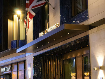London hotel lit up signage