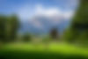 Alpine mountain landscape with green park and village homes European travel destination