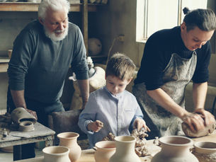 A three generation within a family, working together and learning the skills.