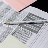 Stock image of a pencil on a scantron sheet