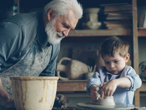 Grandpa and grandson learning from each other.
