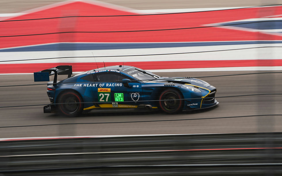 Aston Martin LMGT3 race car on the Circuit of the Americas track.