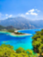 Wide angle view of a scenic coastal road in Muğla