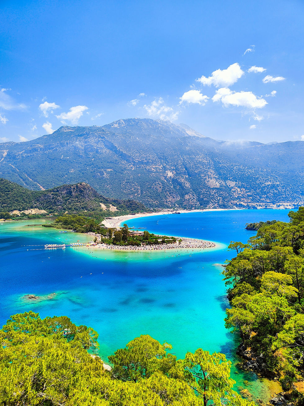 Wide angle view of a scenic coastal road in Muğla