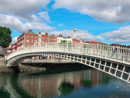 Halpenny bridge famous white metal bridge Dublin
