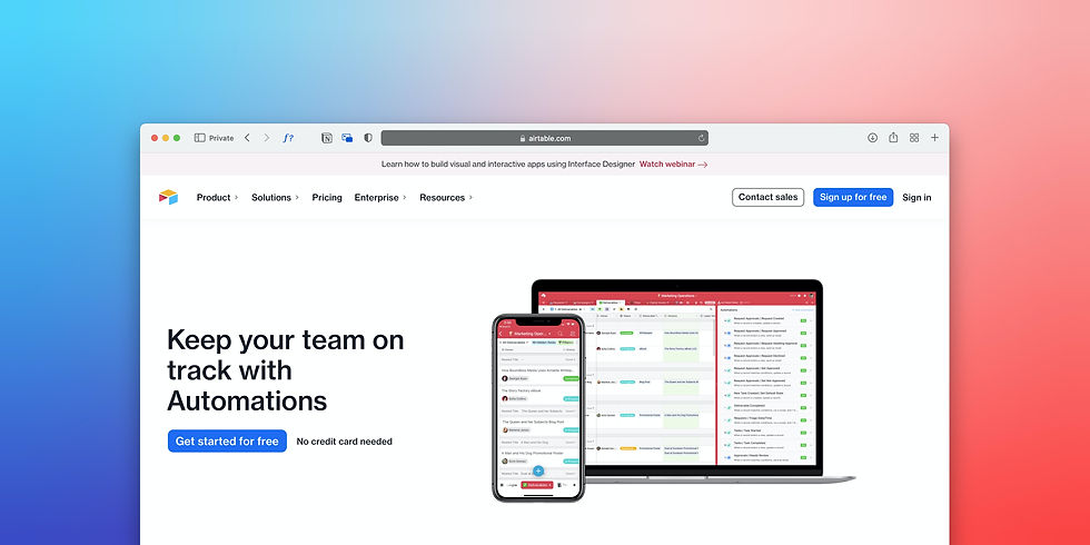 Screenshot of Airtable website on a desktop browser