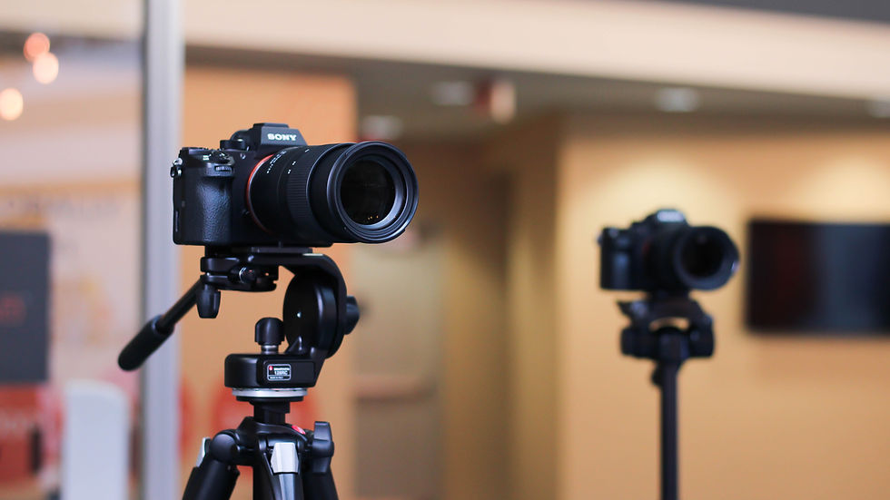 A dual camera set up to record and live stream a panel discussion for a corporate client attending a convention in Las Vegas.