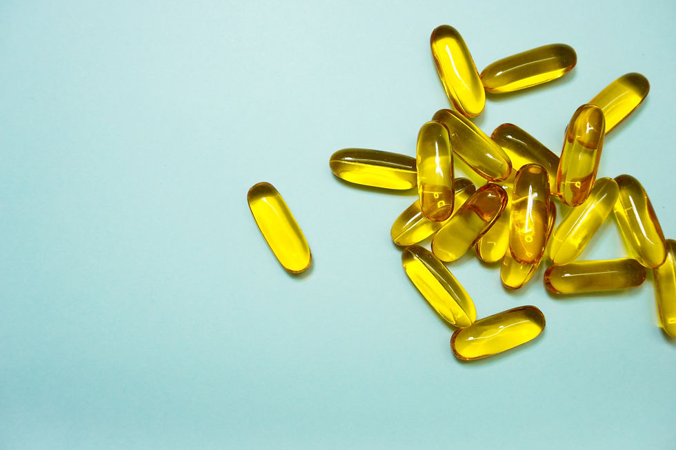 Golden translucent soft gel capsules