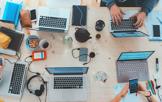 A group of translators working together on their laptops