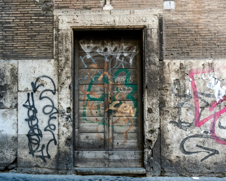 door with graffiti on it