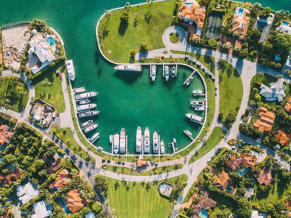 aerial view of waterfront homes in miami