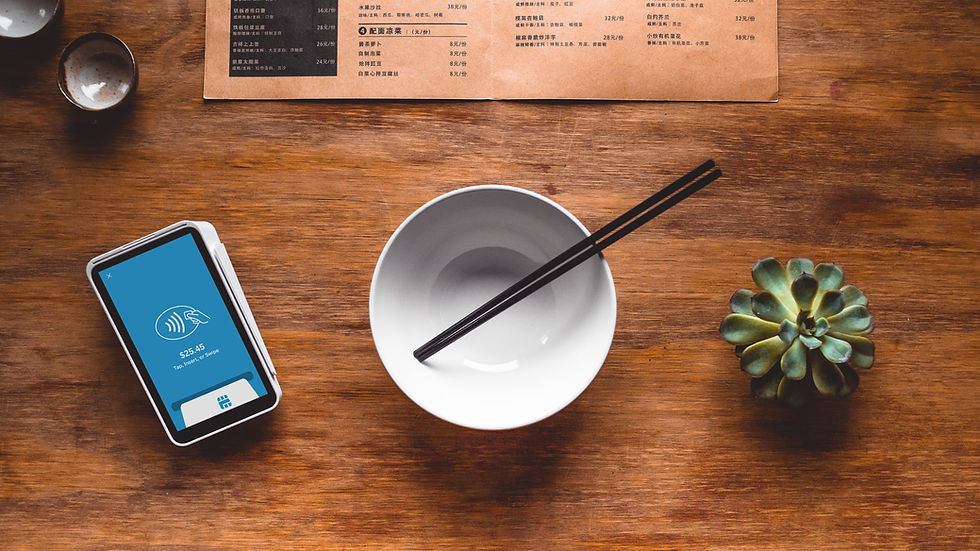 Paying for a sushi bowl meal