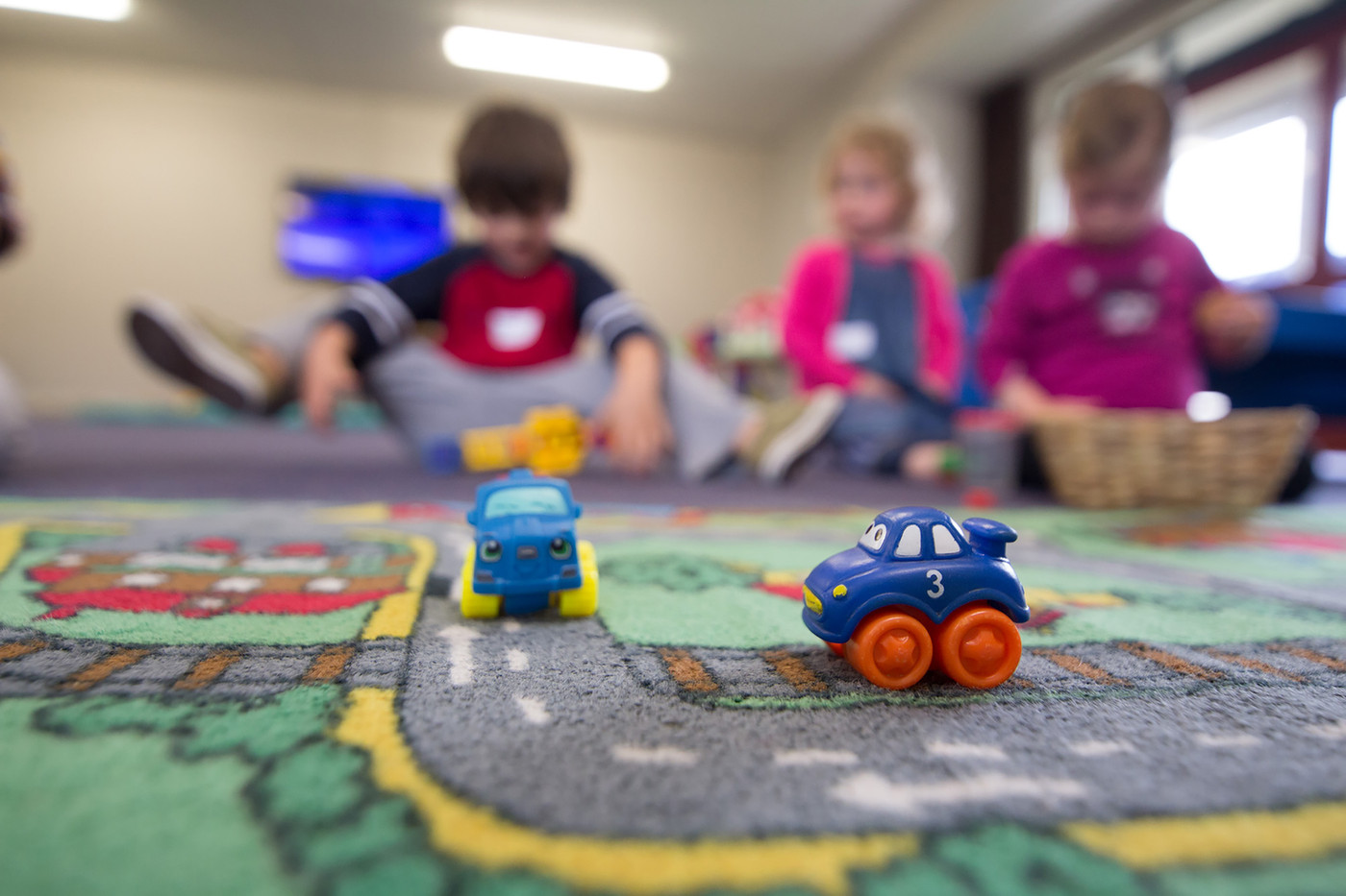 Classroom setting with children playing and learning