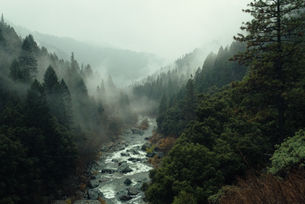 Fog in the forest trees. Image by pine  watt