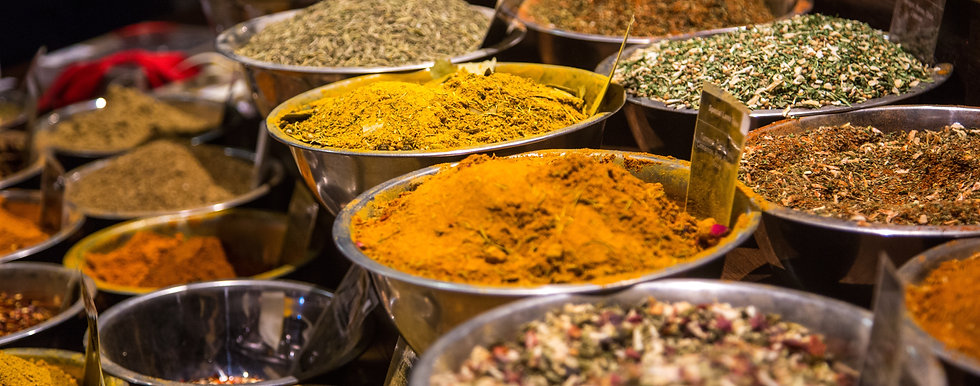 Bowls of ayurvedic herbs and spices. Medicines used by Ayurvedic Practitioner Faith Warner.