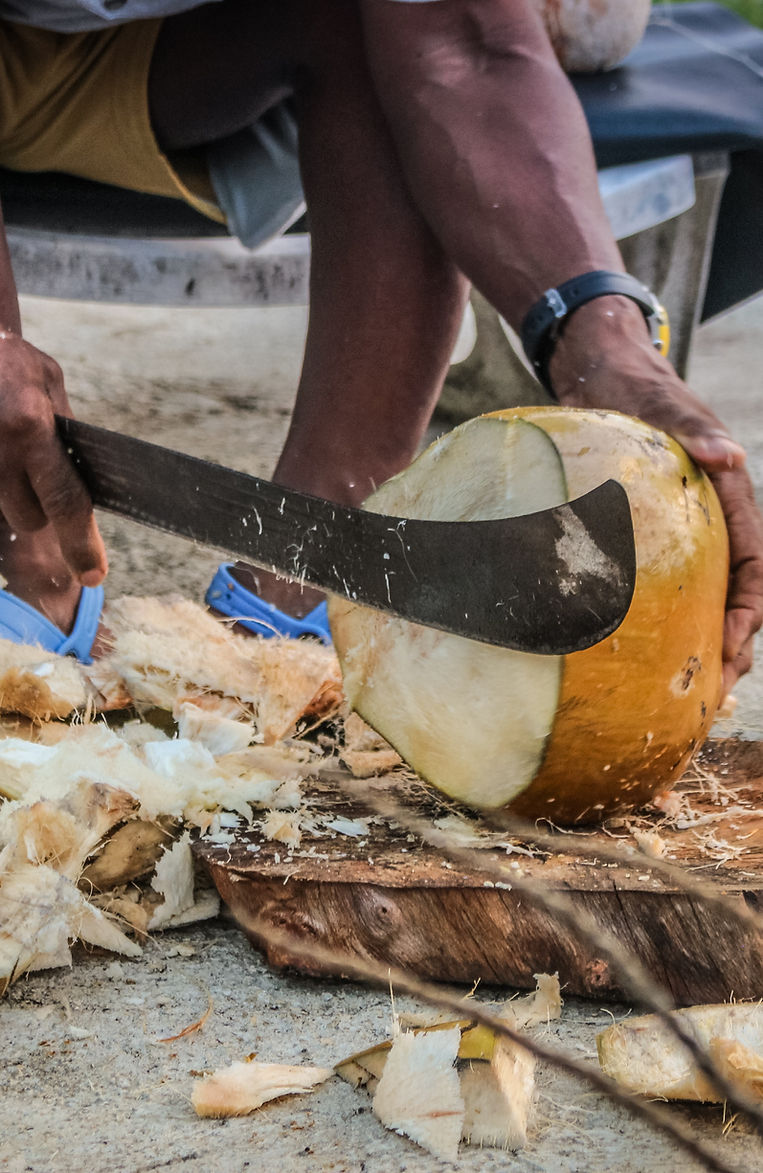 local cutting a coconut in Martinique