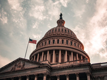 An image of the Federal Capitol Building against a bright sky.