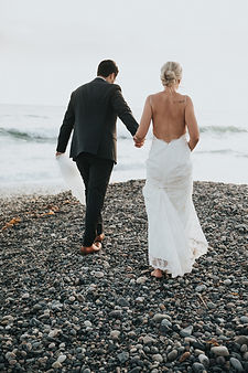 Birde & Grrom on Beach | Low Back Wedding Dress | Nathan Dumlao