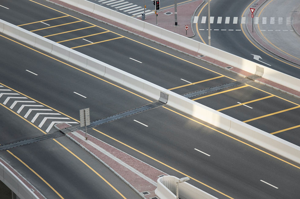 An empty city highway intersection represents the Covid-19 lockdown.