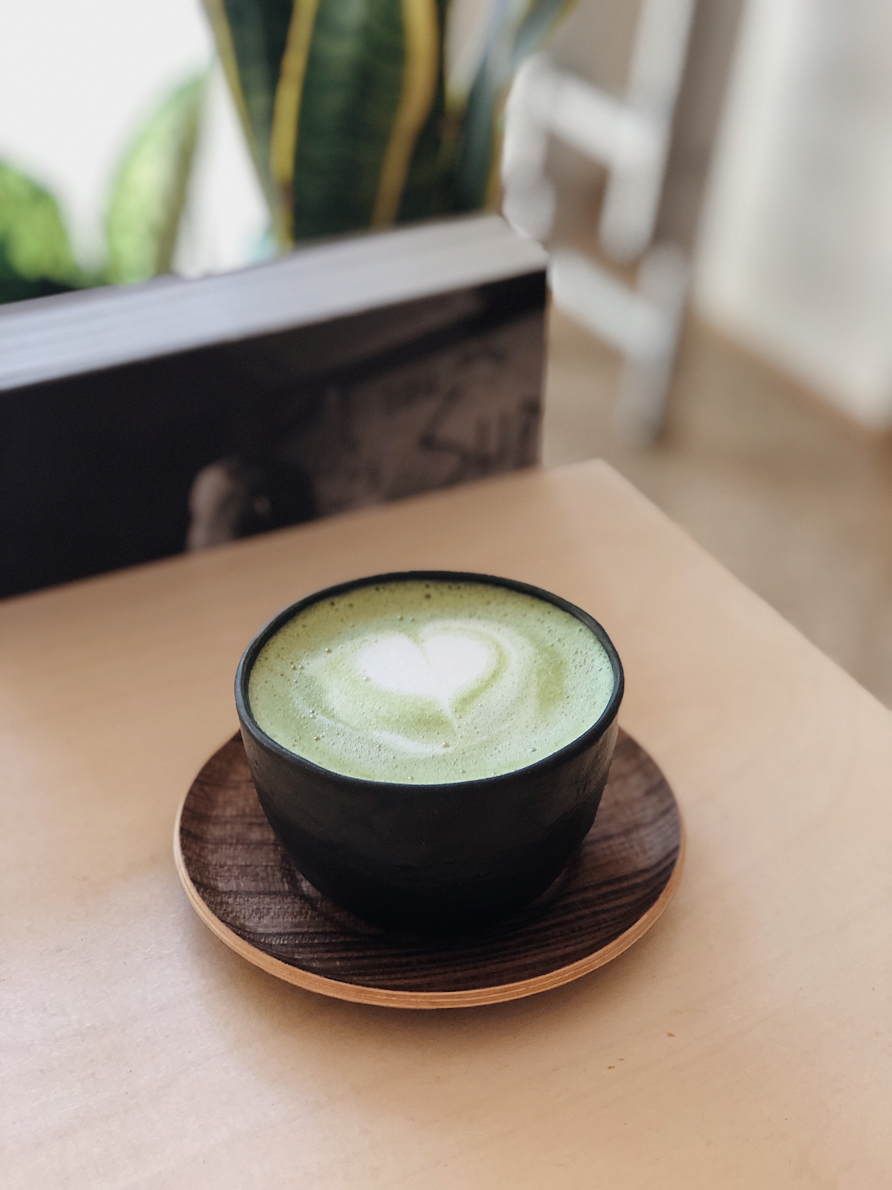 Matcha latte on table