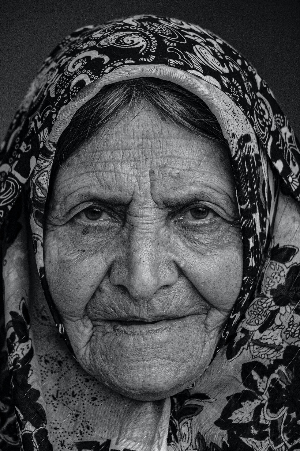 A beautiful old woman's lined face