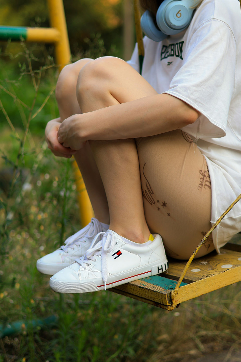 timid woman sitting