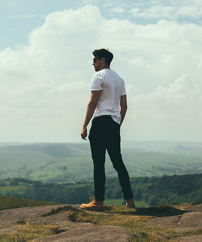 Man looking at mountain