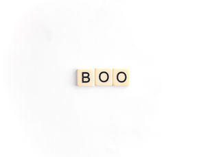 the word boo written in scrabble letters