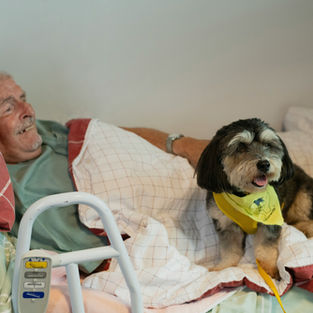 elderly patient in bed with his dog