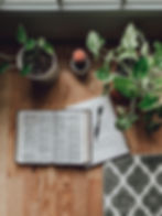 Sacra Scrittura su un tavolo con piante e fiori