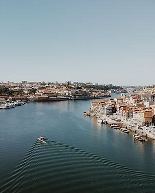 Drone picture from the Douro River in Porto
