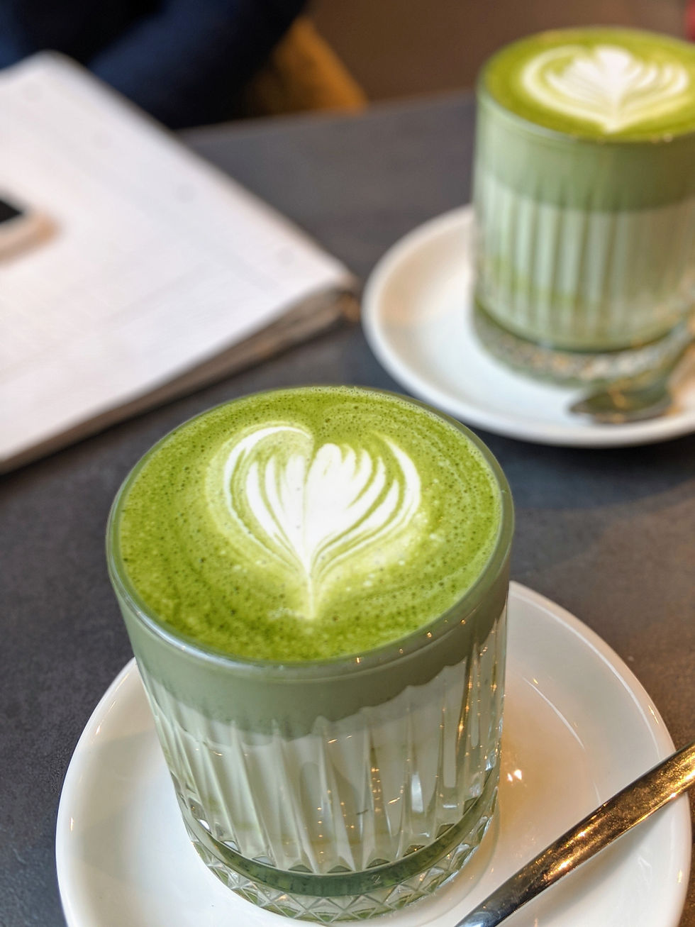 Prepared matcha lattes served in tall glasses are a good source of green tea EGCG