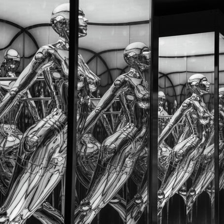 Rows of robots in cages