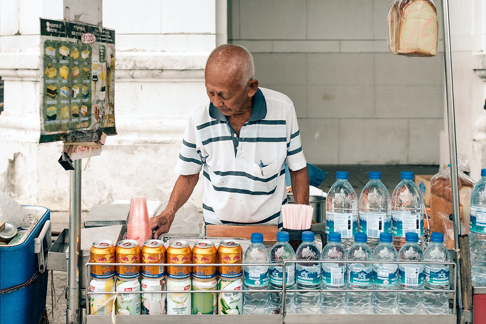 a street vendor sells bottled water