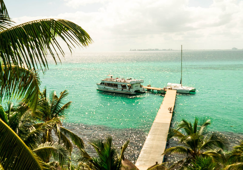 Muelle con palmeras sobre agua cristalina — due diligence legal de propiedades en México