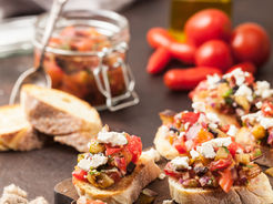 Bruschetta with Tomato, Onion, Eggplant, and Feta recipe