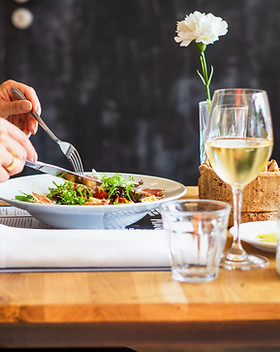 chicken salad dinner and wine
