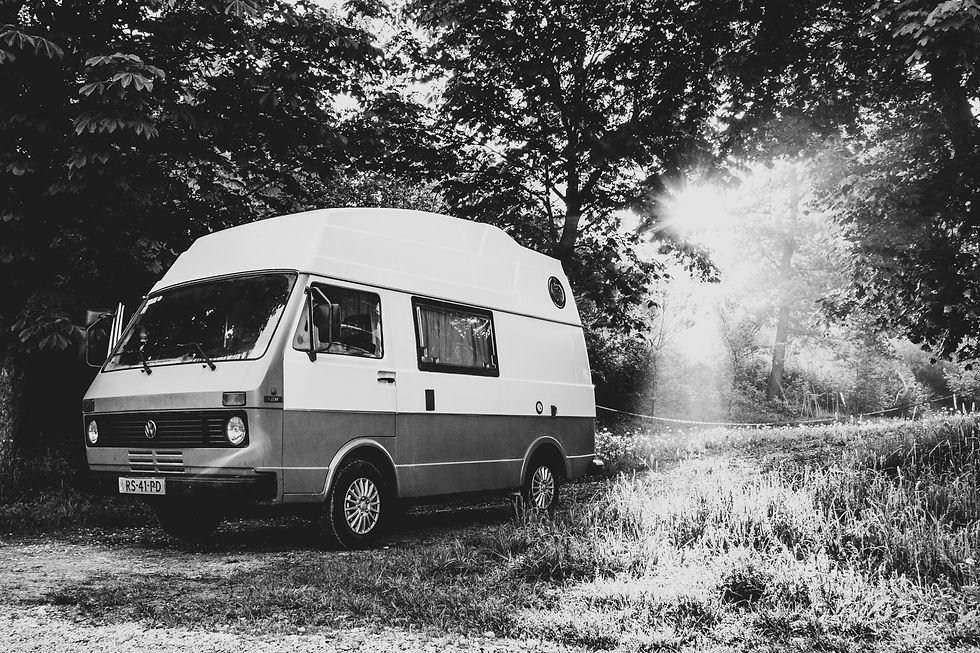 campervan in the middle of the woods