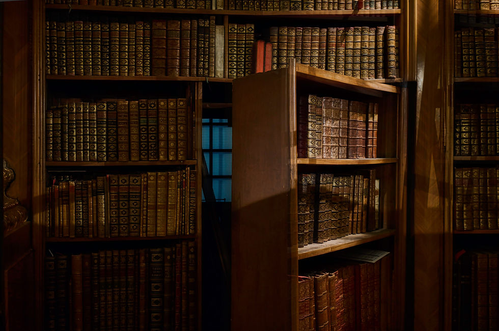 a secret door behind a bookshelf