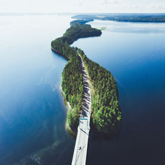 Road between lakes in Finland