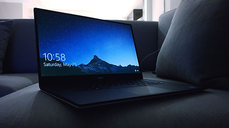 open laptop with blue screen saver