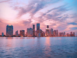 Riyadh skyline at dusk overlooking the water