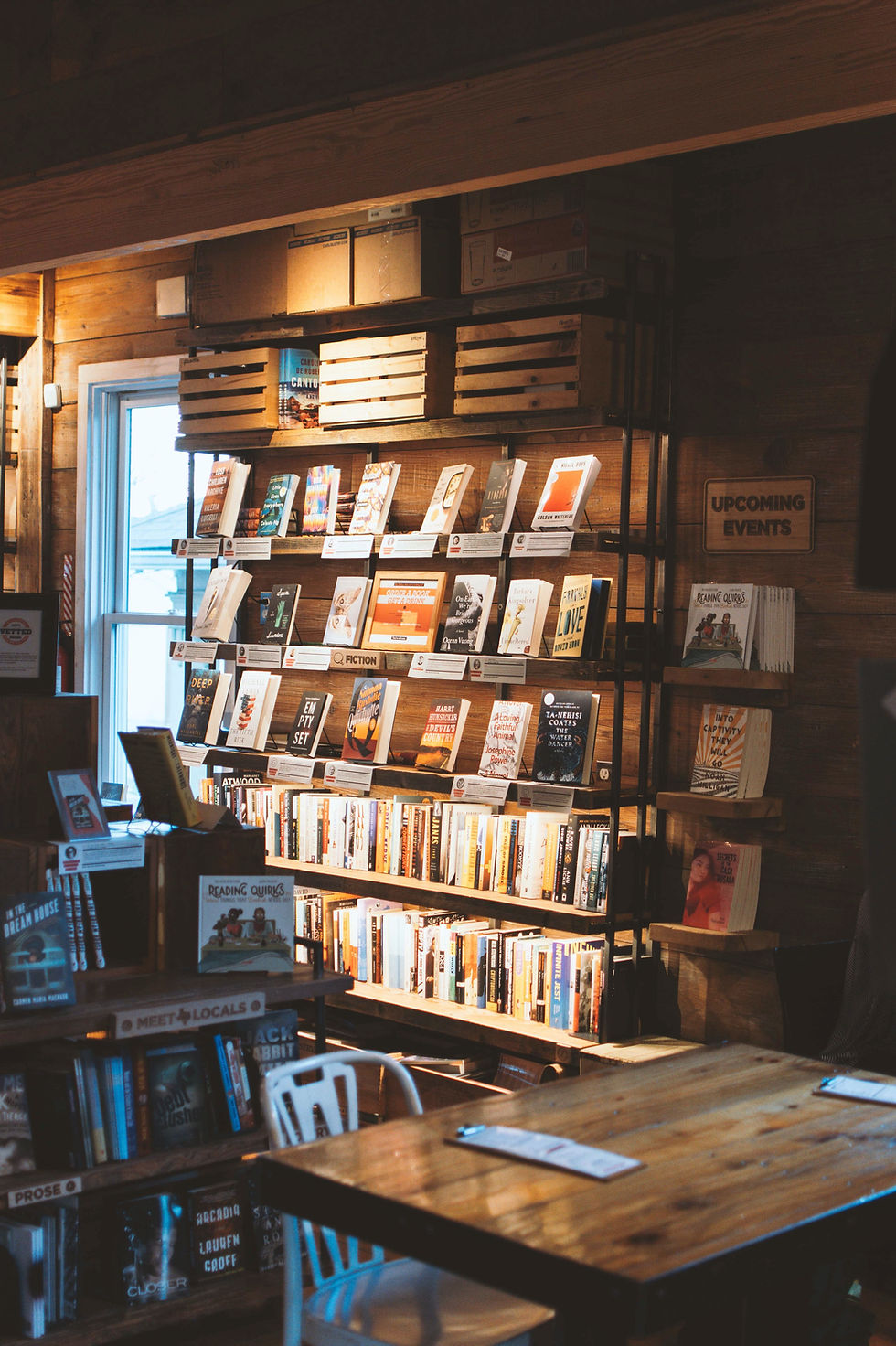 Bookstore bookcase with published books