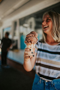Kapha woman eating ice cream. Unsuitable diet reccomendations as advised by Faith Warner Ayurvedic Pracititioner