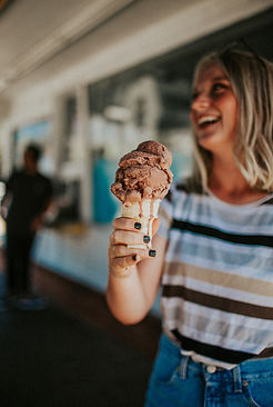 Kapha woman eating ice cream. Unsuitable diet reccomendations as advised by Faith Warner Ayurvedic Pracititioner