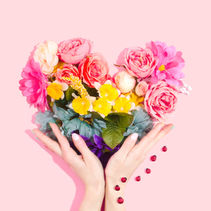 Pic of hands holding mother's flowers in the shape of a heart