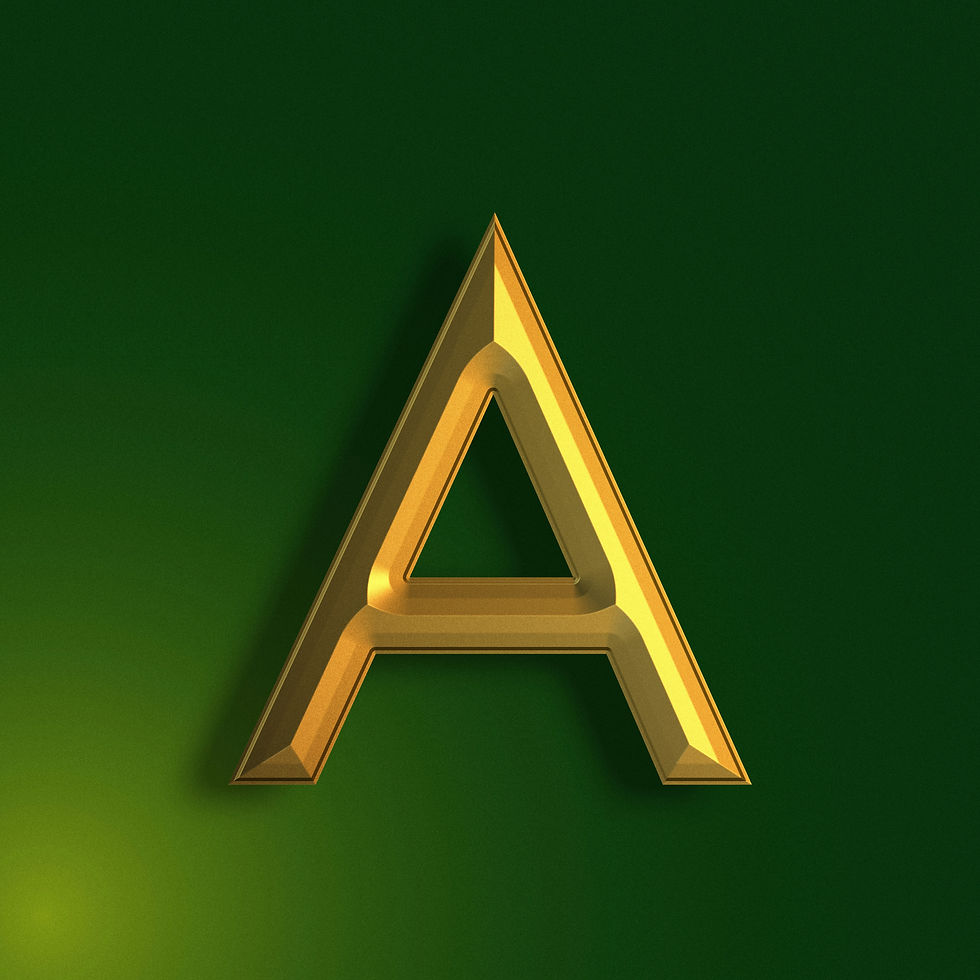 Gold beveled letter "A" on green gradient background