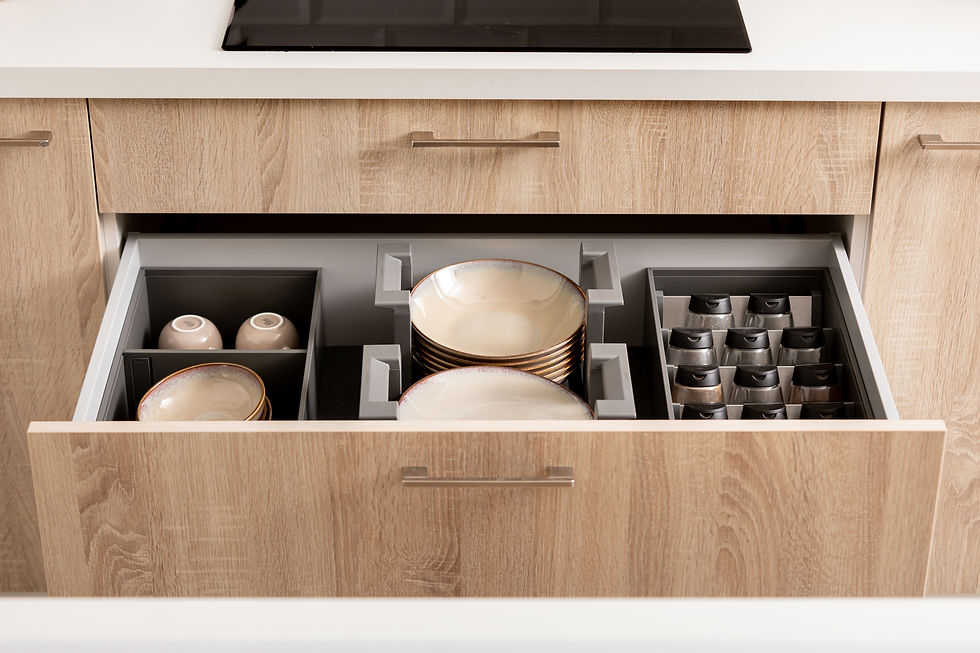 Organized kitchen cabinet.
