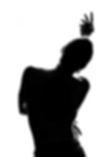Silhouette of a person against a white background, arms gracefully raised. The image conveys a sense of elegance and expression.