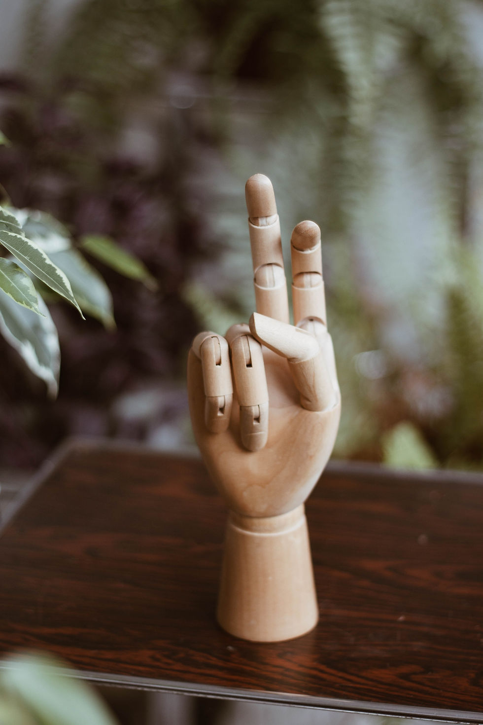 anatomical hand positioned with two fingers upward